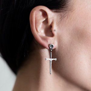 Sword Earring in sterling silver aged